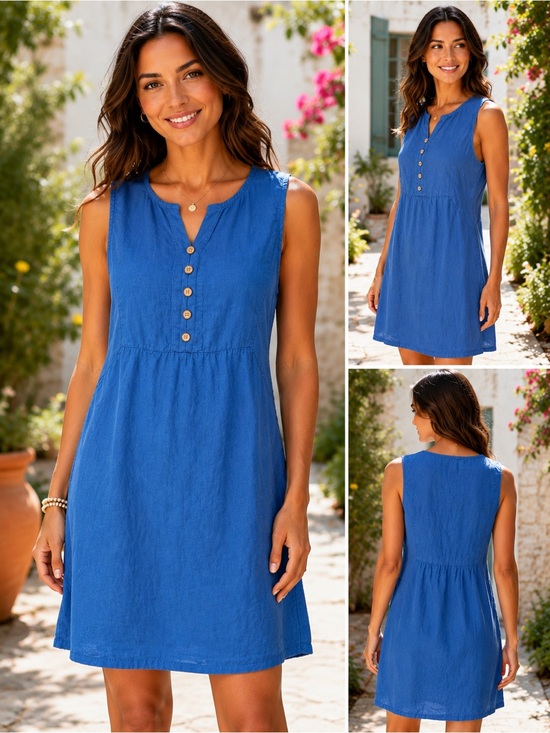 Terzo Millennio Dresses & Skirts - Terzo Millennio Linen Shift Dress L Blue Made in Italy Sleeveless